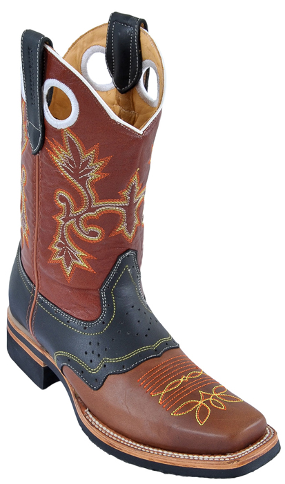 Los Altos Cognac & Black Grasso W/Leather Sole Rodeo W/Saddle Boots 8113803